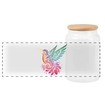 colibri oiseau mouche multicolore style tribal - Boîte à biscuits avec couvercle en bois - blanc - Devant