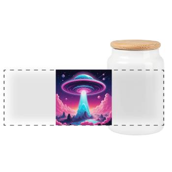 UFO in the mountains - Panoramic Cookie Jar with Wooden Lid - white - Front