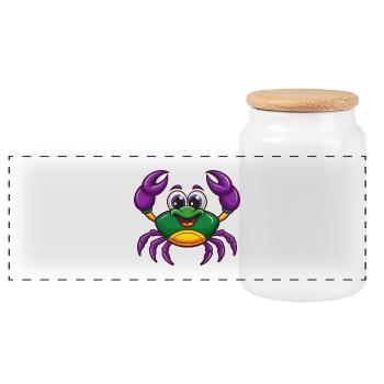 Crab Funny Kawaii Cartoon Character Clipart - Panoramic Cookie Jar with Wooden Lid - white - Front
