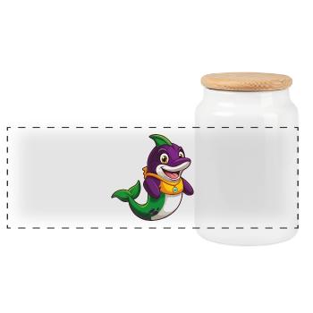 Orca Funny Kawaii Cartoon Character Clipart - Panoramic Cookie Jar with Wooden Lid - white - Front