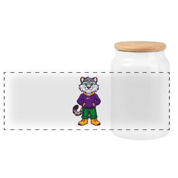 Schneeleopard Lustige Kawaii Zeichentrickfigur - Panorama Keksdose mit Holzdeckel - Weiß - Vorne