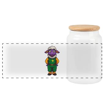 Schaf Lustige Kawaii Cartoon Figur Clipart - Panorama Keksdose mit Holzdeckel - Weiß - Vorne