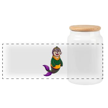 Siegel Lustige Kawaii Cartoon Figur Clipart - Panorama Keksdose mit Holzdeckel - Weiß - Vorne