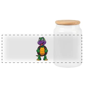 Schildkröte Lustige Kawaii Cartoon Figur Clipart - Panorama Keksdose mit Holzdeckel - Weiß - Vorne
