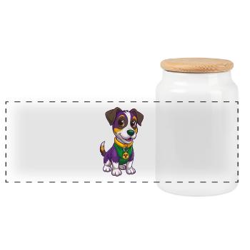 Jack Russell Terrier Chien Kawaii Personnage de dessin animé - Boîte à biscuits avec couvercle en bois - blanc - Devant