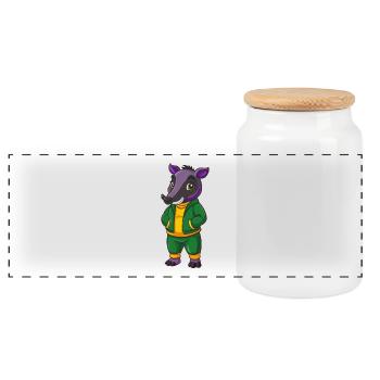 Tapir Lustige Kawaii Cartoon Figur Clipart - Panorama Keksdose mit Holzdeckel - Weiß - Vorne