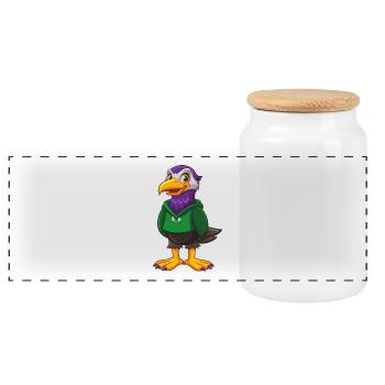 Seagull Funny Kawaii Cartoon Character Clipart - Panoramic Cookie Jar with Wooden Lid - white - Front