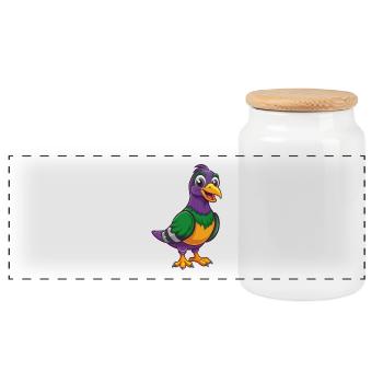 Pigeon Funny Kawaii Cartoon Character Clipart - Panoramic Cookie Jar with Wooden Lid - white - Front