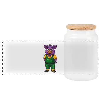 Pig Funny Kawaii Cartoon Character Clipart - Panoramic Cookie Jar with Wooden Lid - white - Front