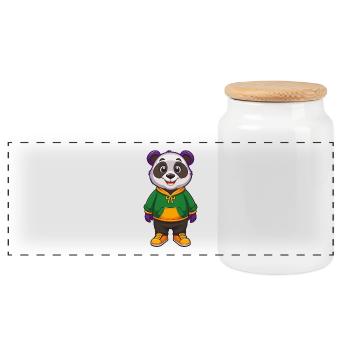 Panda Lustige Kawaii Cartoon Figur Clipart - Panorama Keksdose mit Holzdeckel - Weiß - Vorne