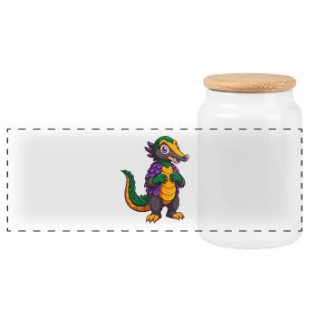 Pangolin Funny Kawaii Cartoon Character Clipart - Panoramic Cookie Jar with Wooden Lid - white - Front