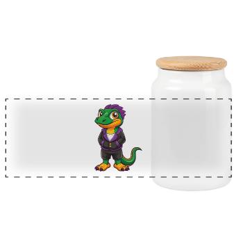 Lizard Funny Kawaii Cartoon Character Clipart - Panoramic Cookie Jar with Wooden Lid - white - Front