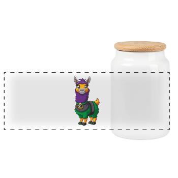 Llama Funny Kawaii Cartoon Character Clipart - Panoramic Cookie Jar with Wooden Lid - white - Front