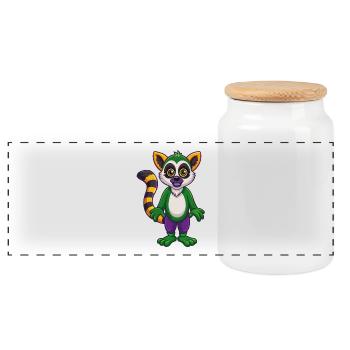 Lemur Funny Kawaii Cartoon Character Clipart - Panoramic Cookie Jar with Wooden Lid - white - Front