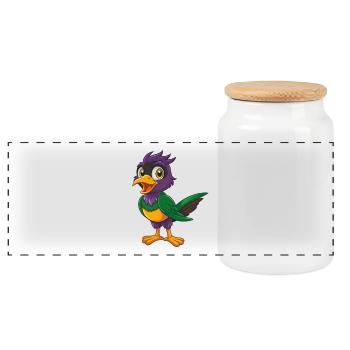 Cuckoo Bird Funny Kawaii Cartoon Character Clipart - Panoramic Cookie Jar with Wooden Lid - white - Front