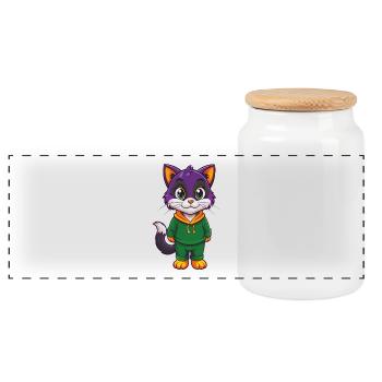 Kitten Funny Kawaii Cartoon Character Clipart - Panoramic Cookie Jar with Wooden Lid - white - Front