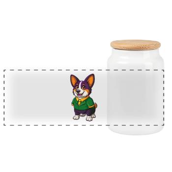 Corgi chien drôle Kawaii dessin animé Personnage Clipart - Boîte à biscuits avec couvercle en bois - blanc - Devant