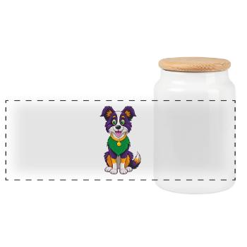 Border Collie Chien Drôle Kawaii Dessin animé Clipart - Boîte à biscuits avec couvercle en bois - blanc - Devant