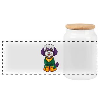 Bichon frisé chien drôle Kawaii personnage de dessin animé - Boîte à biscuits avec couvercle en bois - blanc - Devant