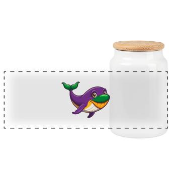 Blue whale Funny Kawaii Cartoon Character Clipart - Panoramic Cookie Jar with Wooden Lid - white - Front