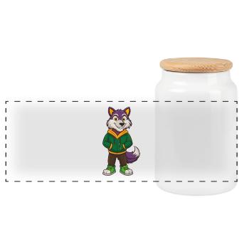 Arctic Wolf Lustige Kawaii Cartoon Figur Clipart - Panorama Keksdose mit Holzdeckel - Weiß - Vorne
