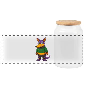 Armadillo Funny Kawaii Cartoon Character Clipart - Panoramic Cookie Jar with Wooden Lid - white - Front