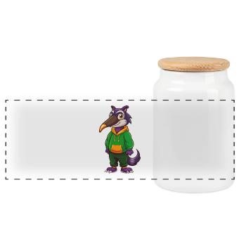 Anteater Funny Kawaii Cartoon Character Clipart - Panoramic Cookie Jar with Wooden Lid - white - Front