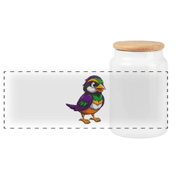 Spatz Lustige Kawaii Cartoon Figur Clipart - Panorama Keksdose mit Holzdeckel - Weiß - Vorne