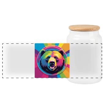 Rainbow Bear - Panorama Keksdose mit Holzdeckel - Weiß - Vorne