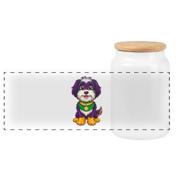 Havaneser Hund Lustige Kawaii Zeichentrickfigur - Panorama Keksdose mit Holzdeckel - Weiß - Vorne