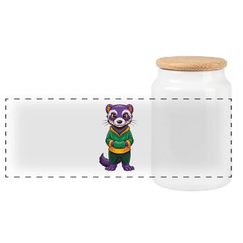 Ferret drôle Kawaii dessin animé personnage Clipart - Boîte à biscuits avec couvercle en bois - blanc - Devant