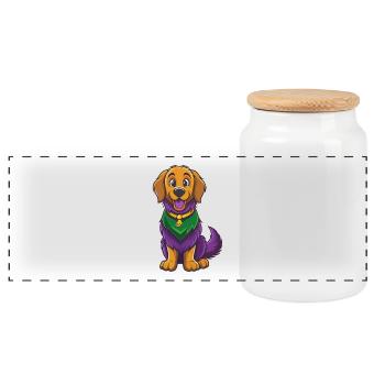 Golden Retriever Chien Kawaii Personnage De Dessin Animé - Boîte à biscuits avec couvercle en bois - blanc - Devant