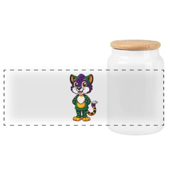 Cheetah Funny Kawaii Cartoon Character Clipart - Panoramic Cookie Jar with Wooden Lid - white - Front