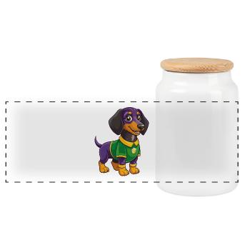 Dackel Hund Lustige Kawaii Zeichentrickfigur - Panorama Keksdose mit Holzdeckel - Weiß - Vorne