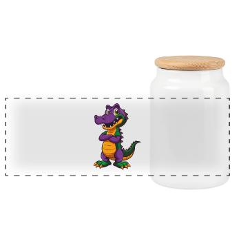 crocodile drôle kawaii dessin animé personnage clipart - Boîte à biscuits avec couvercle en bois - blanc - Devant