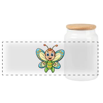 Butterfly Cute Cartoon Character Kawaii Clipart - Panoramic Cookie Jar with Wooden Lid - white - Front