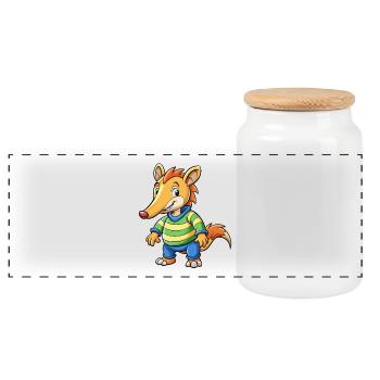 Anteater Cute Cartoon Character Kawaii Clipart - Panoramic Cookie Jar with Wooden Lid - white - Front
