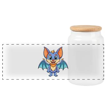 Chauve-souris mignon personnage de dessin animé Kawaii Clipart - Boîte à biscuits avec couvercle en bois - blanc - Devant