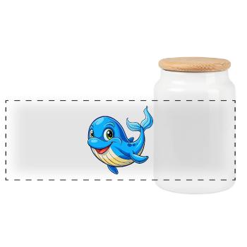 baleine bleue Mignon Personnage de dessin animé Kawaii Clipart - Boîte à biscuits avec couvercle en bois - blanc - Devant