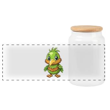 Kiwi oiseau Mignon Dessin Animé Personnage Kawaii Clipart - Boîte à biscuits avec couvercle en bois - blanc - Devant