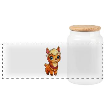 Llama Cute Cartoon Character Kawaii Clipart - Panoramic Cookie Jar with Wooden Lid - white - Front