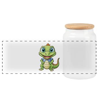 lézard mignon personnage de dessin animé Kawaii Clipart - Boîte à biscuits avec couvercle en bois - blanc - Devant