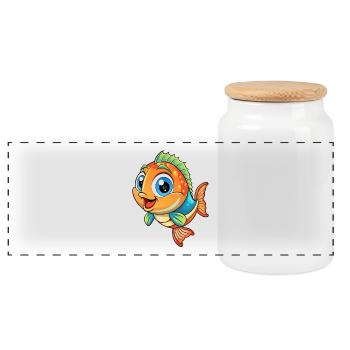 poisson mignon personnage de dessin animé Kawaii Clipart - Boîte à biscuits avec couvercle en bois - blanc - Devant
