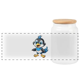 Elster Niedliche Zeichentrickfigur Kawaii Clipart - Panorama Keksdose mit Holzdeckel - Weiß - Vorne