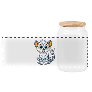 Lemur Cute Cartoon Character Kawaii Clipart - Panoramic Cookie Jar with Wooden Lid - white - Front