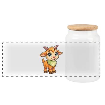 Goat Cute Cartoon Character Kawaii Clipart - Panoramic Cookie Jar with Wooden Lid - white - Front