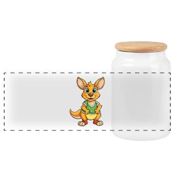 Kangaroo Cute Cartoon Character Kawaii Clipart - Panoramic Cookie Jar with Wooden Lid - white - Front