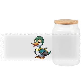 Common Loon Cute Cartoon Character Kawaii Clipart - Panoramic Cookie Jar with Wooden Lid - white - Front