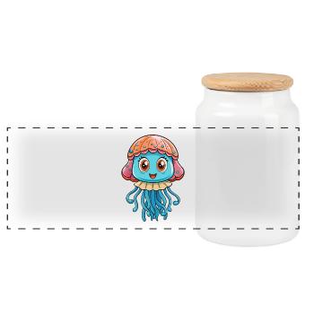 méduse mignon personnage de dessin animé Kawaii Clipart - Boîte à biscuits avec couvercle en bois - blanc - Devant