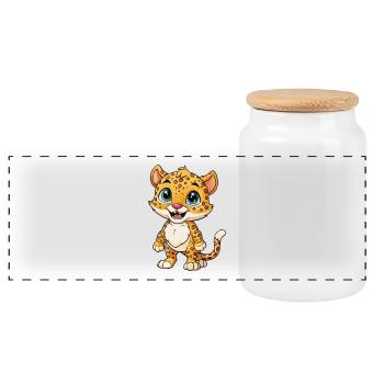 Jaguar Niedliche Zeichentrickfigur Kawaii Clipart - Panorama Keksdose mit Holzdeckel - Weiß - Vorne
